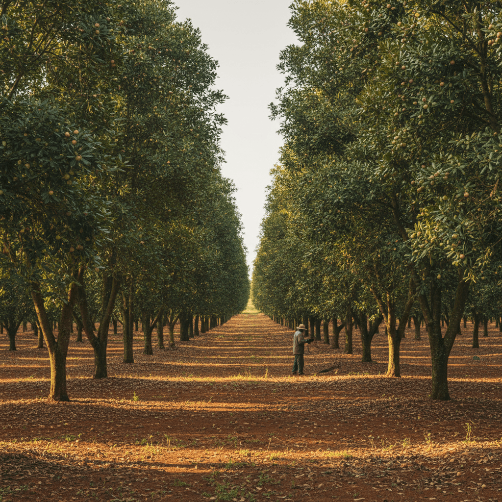 Macadamia orchard rows in Kenya